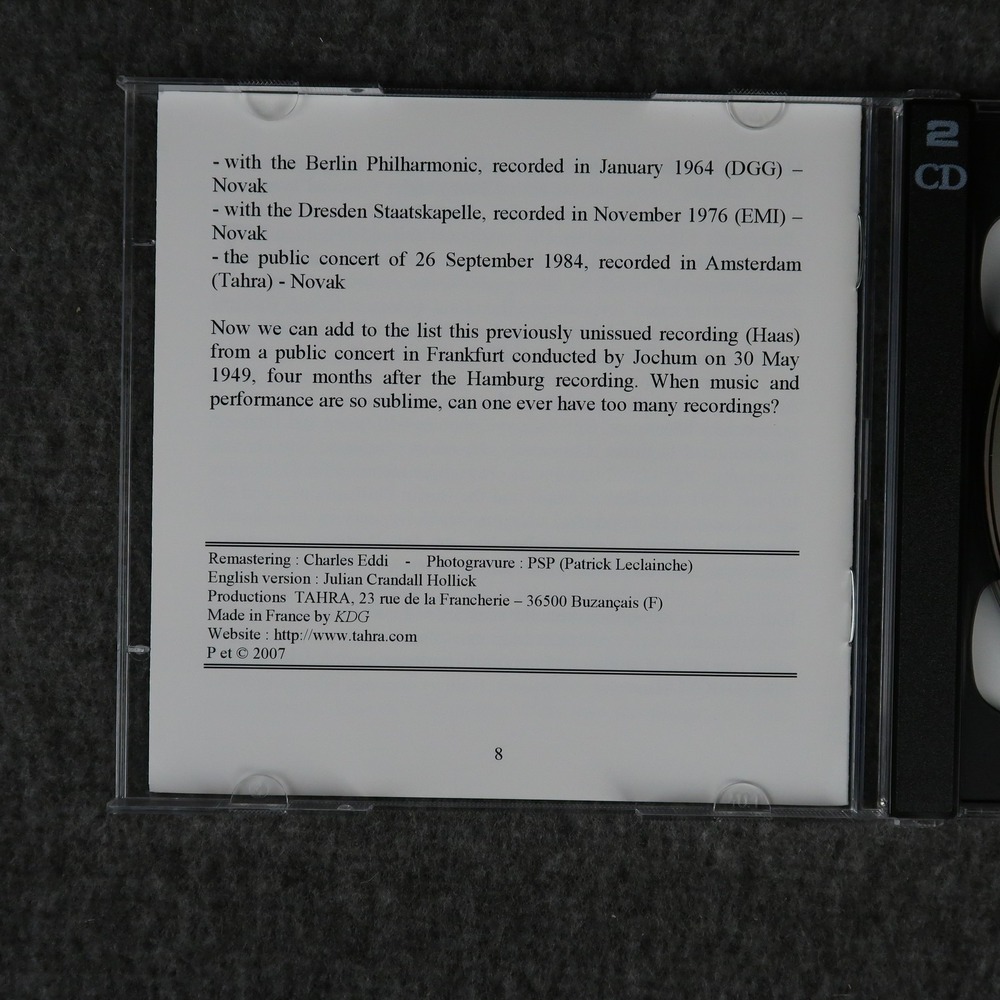 Eugen Jochum 2 CD Set Inedits Bruckner Symphony 8 Dvorak Concerto Tahra France - Picture 3 of 5